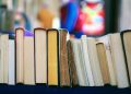 book lot on table